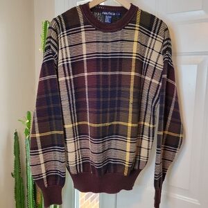 Vintage‎ Nautica Gorgeous Heavyweight 100% Cotton Plaid Sweater, Size Mens Large